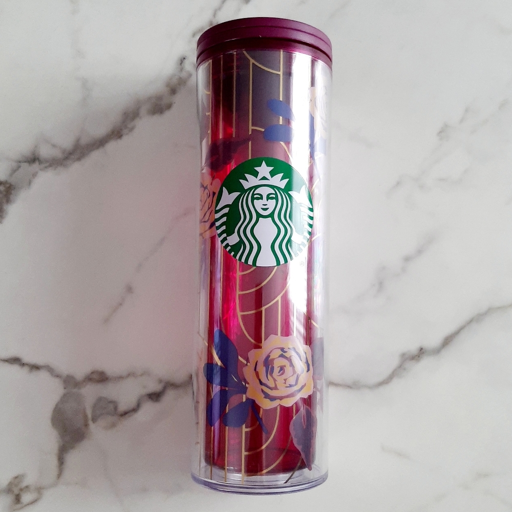 Starbucks burgundy gold floral tumbler